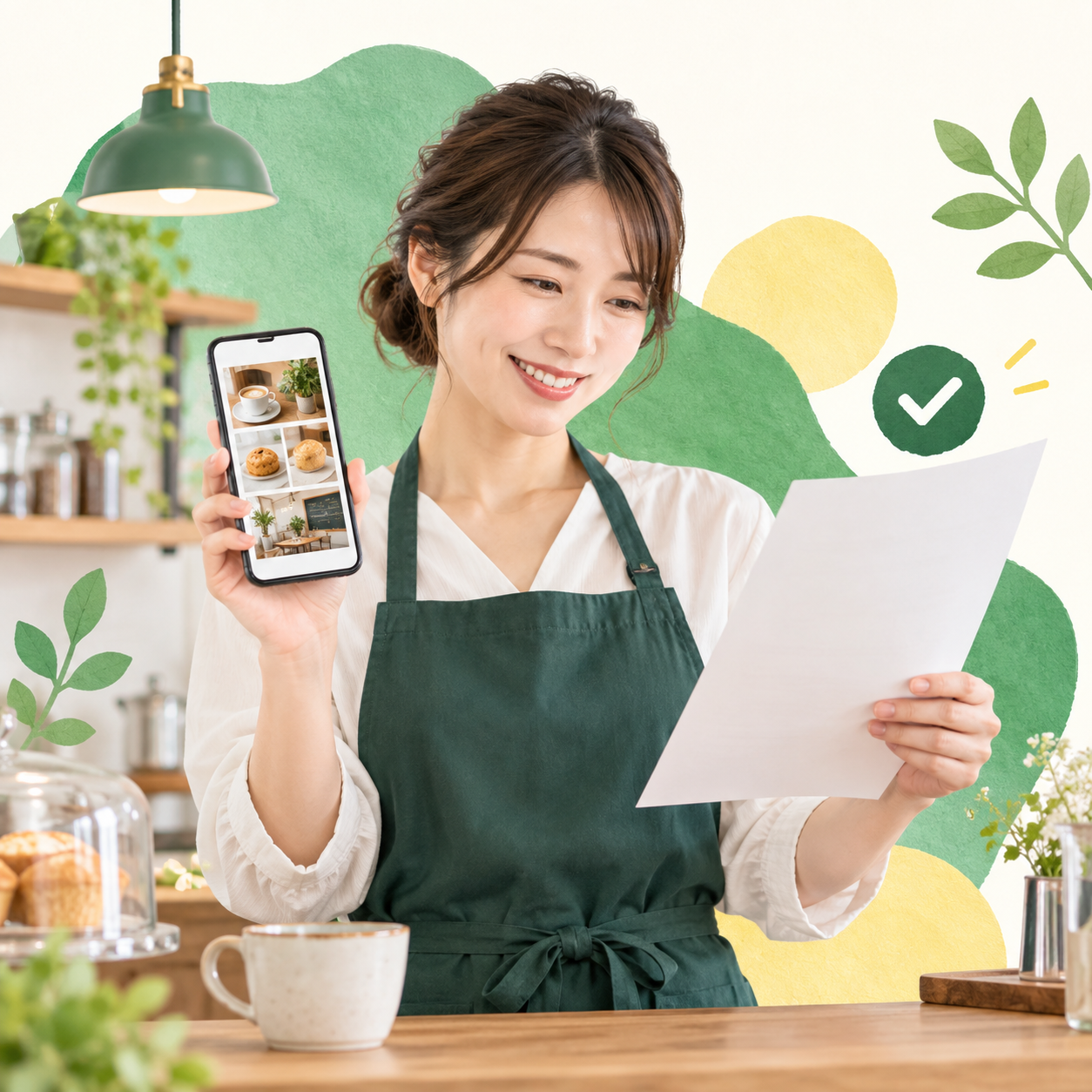 店舗情報を共有し、提案を確認する店主のイメージ